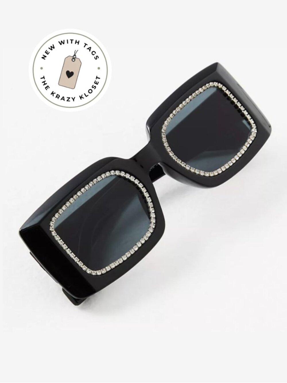 Free People Sofia Crystal Rectangle Sunglasses NWT Black Rhinestone Bling Shades